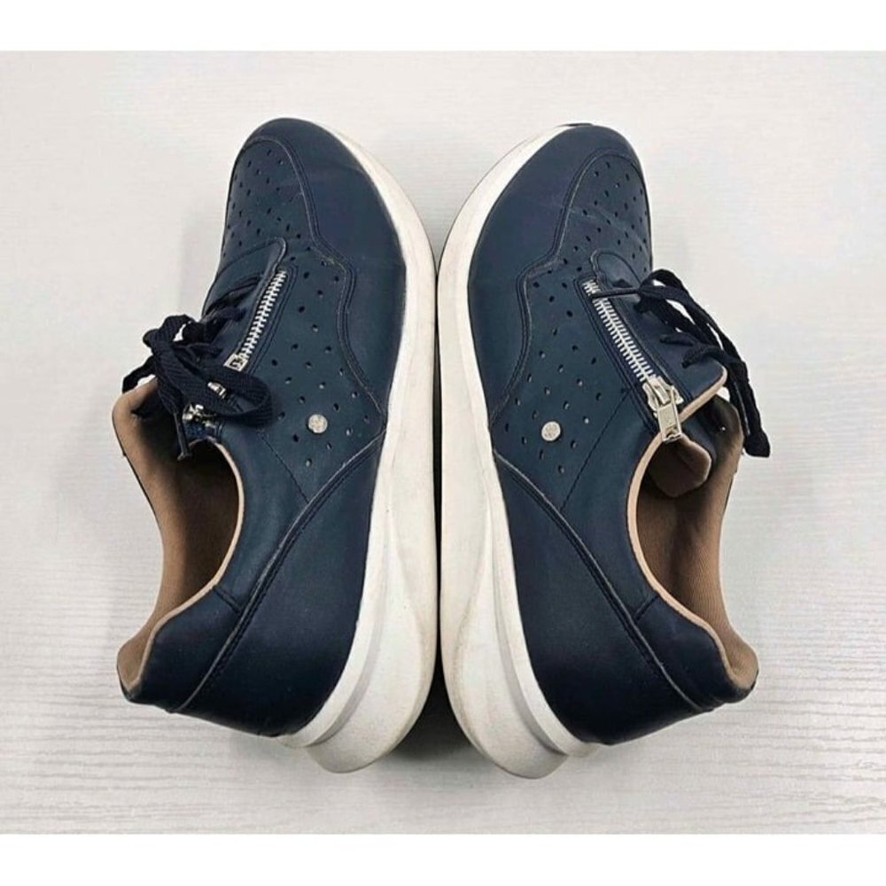 Andrea Comfort Blue Tan Lace-up Zip Top Side Wedge Shoe Womens Sz 10